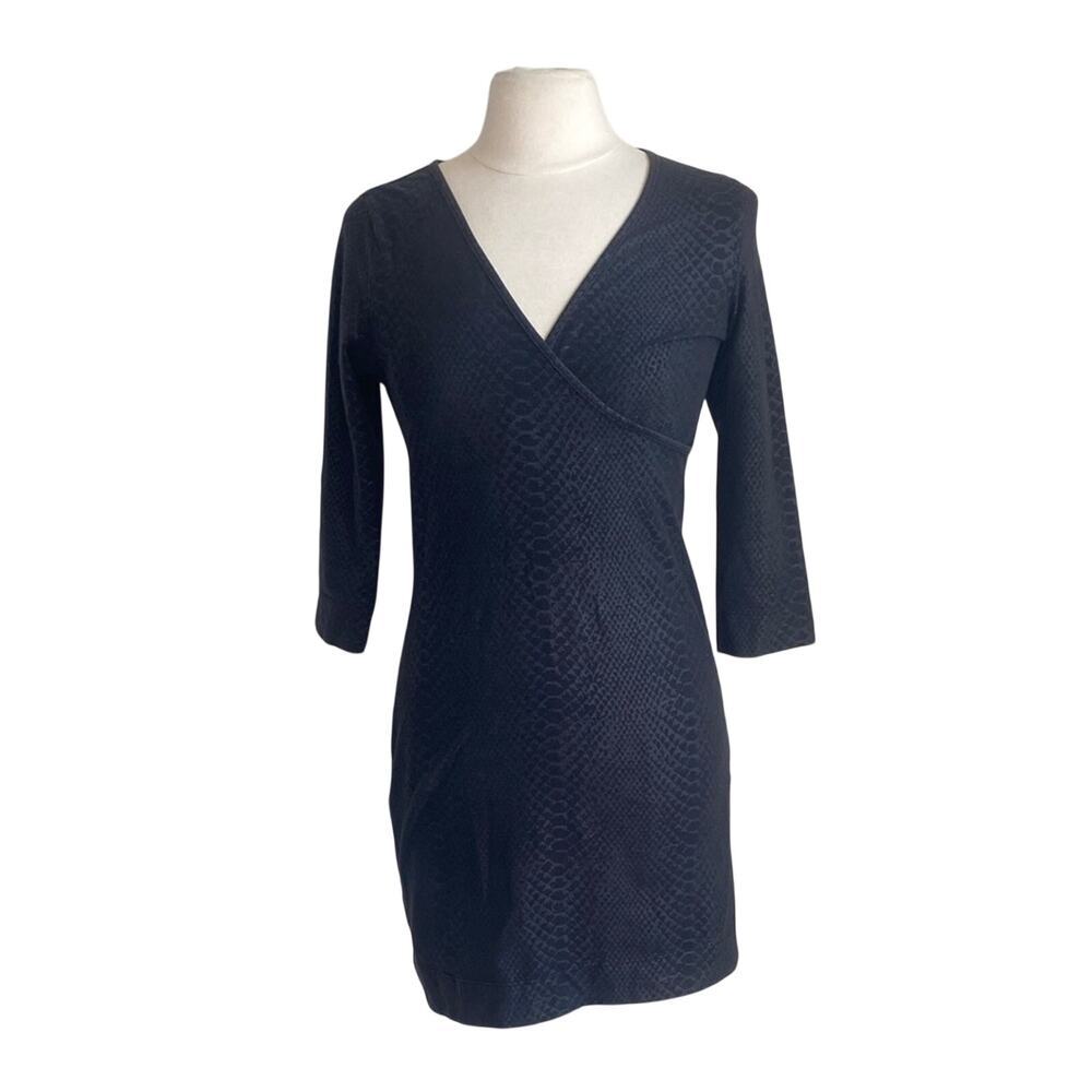 EXPRESS Wrap Dress Womens Sz Small Black Snakeskin Print Fitted Knit Bodycon